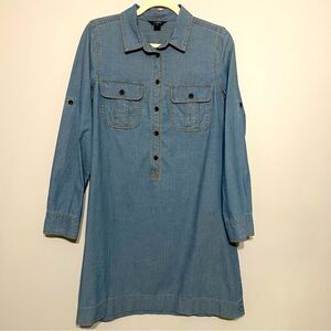 J Crew Chambray Shirt Dress Essential Long Sleeve Cotton Small